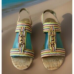 Anne Klein iflex Varek Women’s Woven Multicolor Cork Wedge Sandals Size 10M